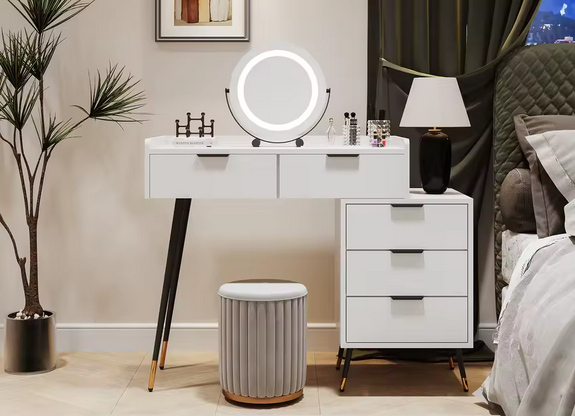 Nowoczesna Biała Toaletka z Oświetleniem LED – Elegancja, Funkcjonalność i Perfekcyjny Makijaż Każdego Dnia