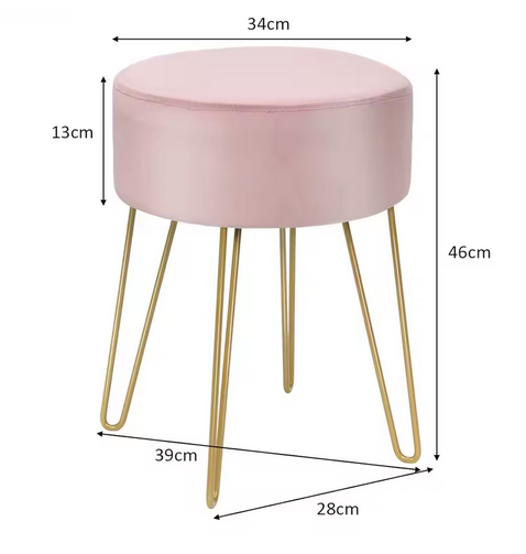 Luksusowy Aksamitny Stołek do Toaletki – Pudrowy Róż + Złote Nogi | Elegancja i Komfort w Jednym