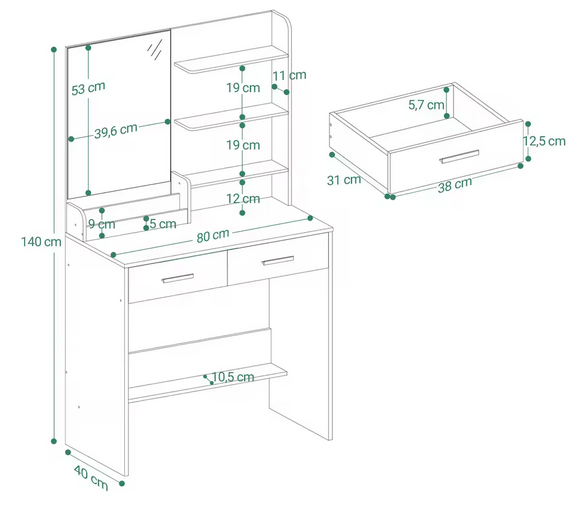 Elegancka Toaletka z Lustrem i Pojemnymi Półkami