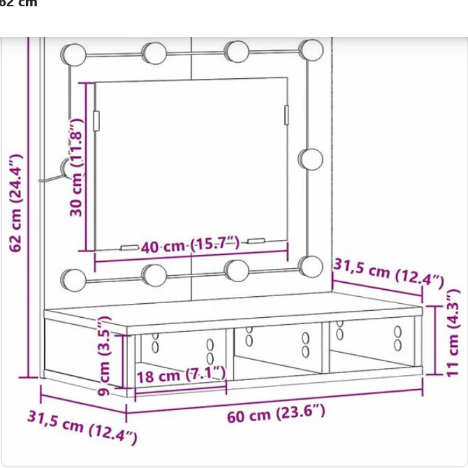 Elegancka Toaletka Ścienna z Lustrem LED – Nowoczesna Szafka na Kosmetyki z Podświetleniem Hollywood