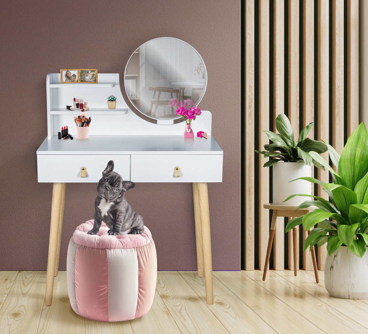 Toaletka kosmetyczna z lustrem - SCANDI biała