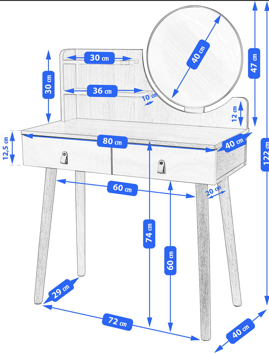 Toaletka kosmetyczna z lustrem - SCANDI biała