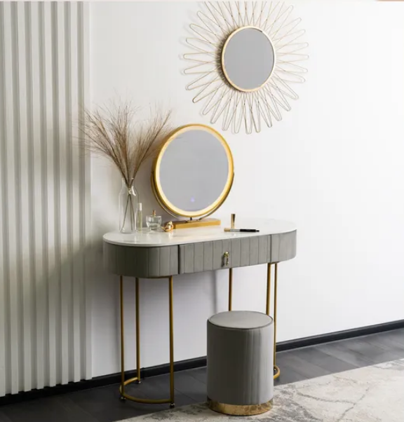 Elegancka Toaletka z Lustrem LED i Taboretem – Model ASHLEY