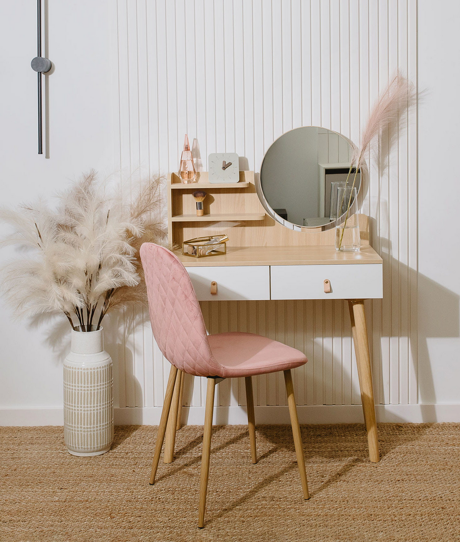 Toaletka kosmetyczna z lustrem - SCANDI biała / buk