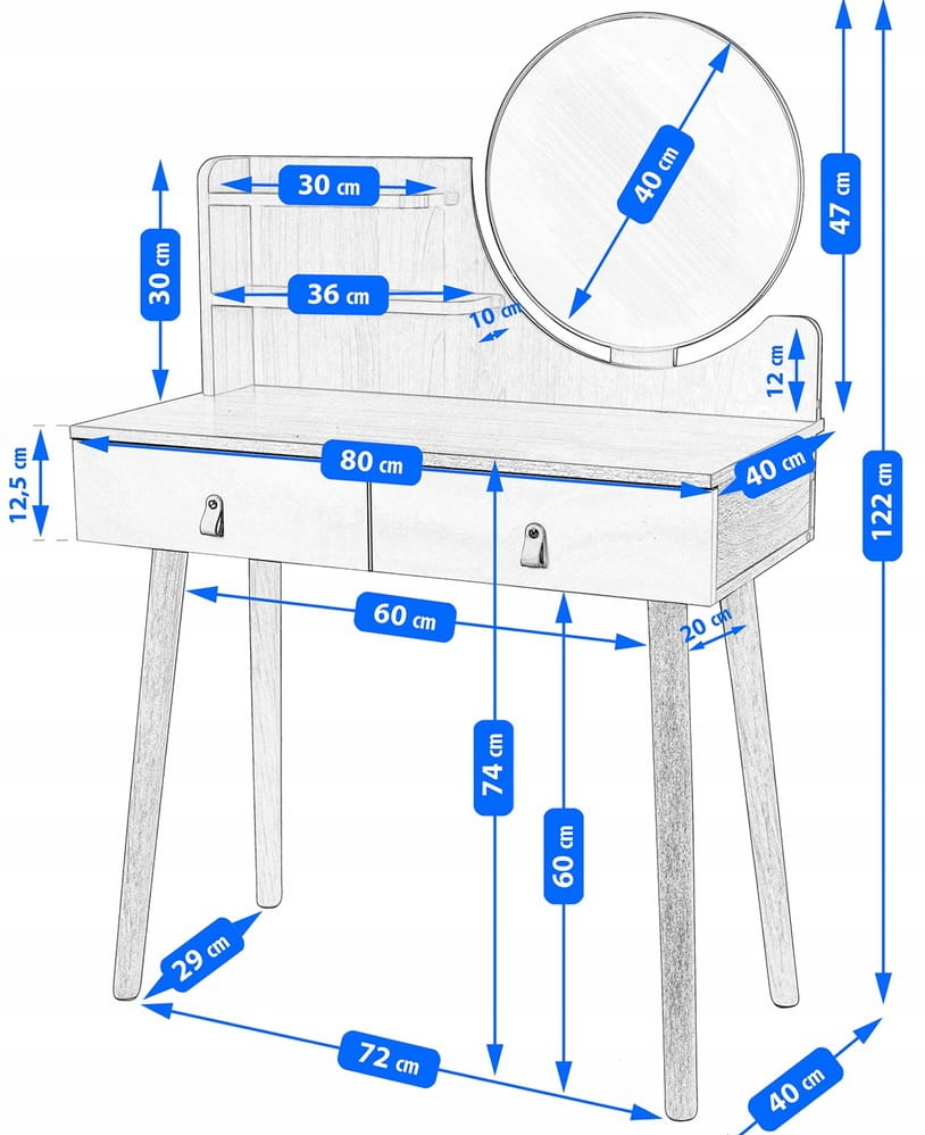 Toaletka kosmetyczna z lustrem - SCANDI biała / buk