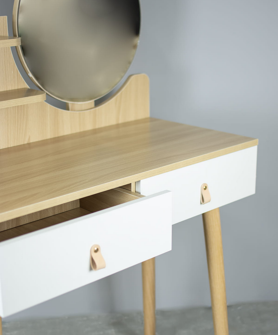 Toaletka kosmetyczna z lustrem - SCANDI biała / buk