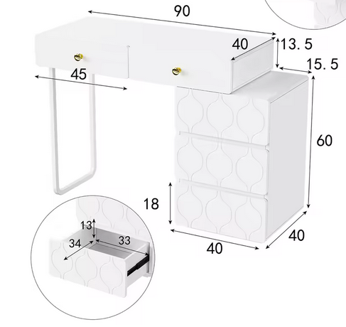 Elegancka Toaletka z Designerskim Lustrem LED i Aksamitnym Stołkiem – Styl, Kobiecość i Komfort w Jednym