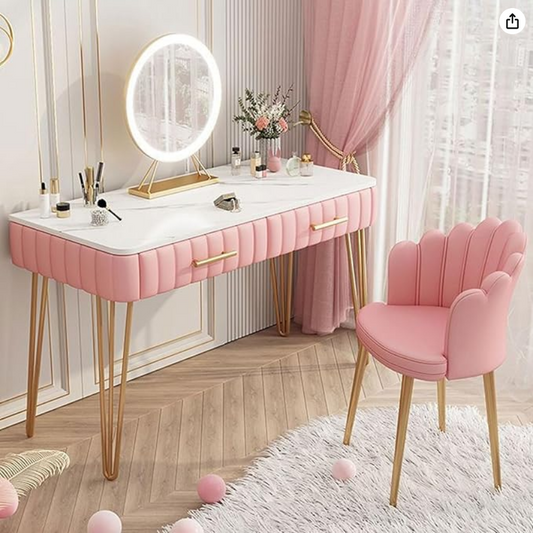 Ekskluzywna Toaletka Glamour z Marmurowym Blatem, LED Lustrem i Tapicerowanymi Szufladami – Luksus, który Odmienia Wnętrze