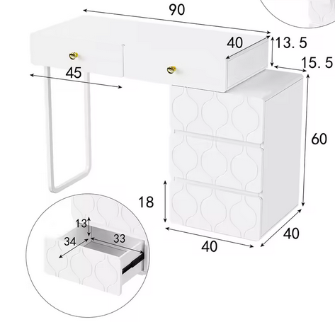 Elegancka Toaletka Minimalistyczna z 5 Szufladami i Designerskim Okrągłym Lustrem – Styl, Komfort i Perfekcyjna Organizacja