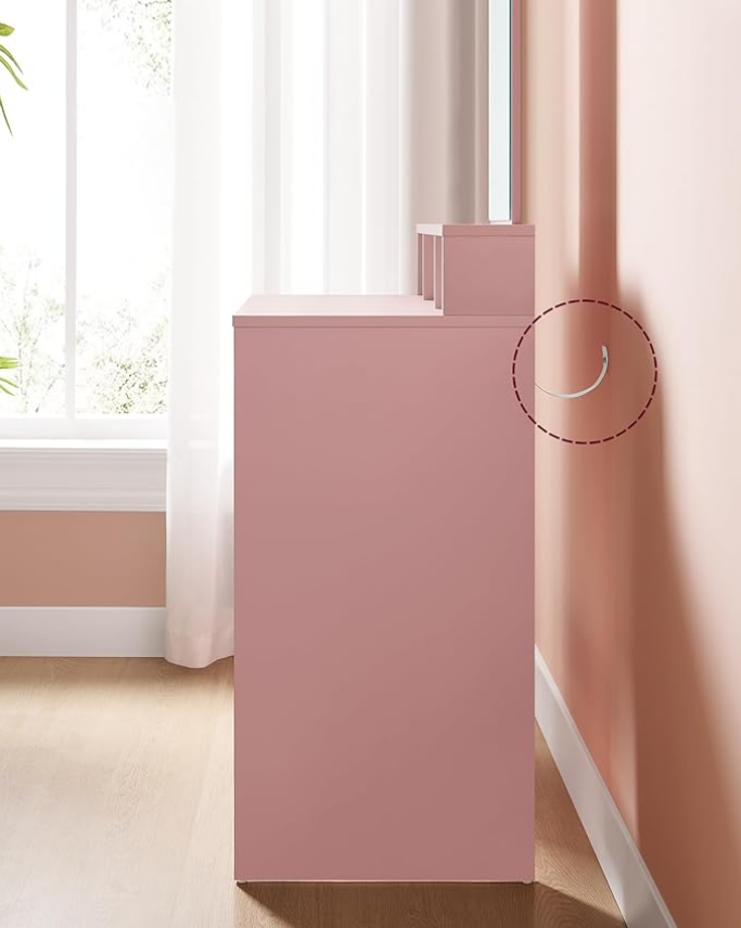 VASAGLE  Nowoczesna Toaletka w Odcieniu Pudrowego Różu z Lustrem i 2 Szufladami – Idealna do Makijażu i Organizacji Kosmetyków