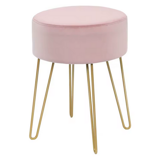 Luksusowy Aksamitny Stołek do Toaletki – Pudrowy Róż + Złote Nogi | Elegancja i Komfort w Jednym