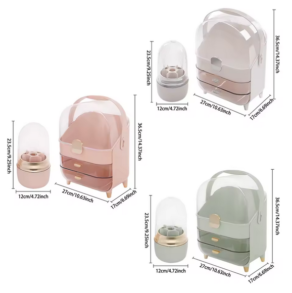 Przezroczysty Organizer na Kosmetyki 3-Poziomowy – Pyłoszczelny, Pojemny i Elegancki z Mini Stojakiem na Akcesoria