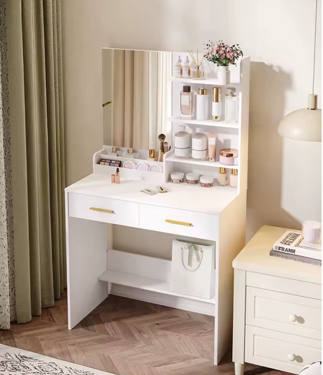 Elegancka Toaletka z Lustrem i Pojemnymi Półkami