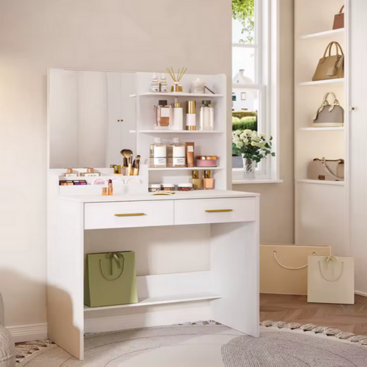 Elegancka Toaletka z Lustrem i Pojemnymi Półkami