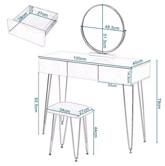 Luksusowa Toaletka Glamour z Okrągłym Lustrem 360° i Efektem 3D