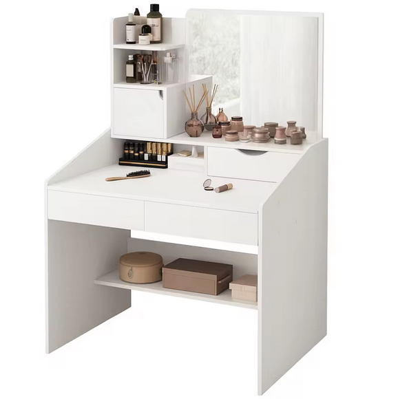 Praktyczna Toaletka Kosmetyczna z Lustrem i Rozbudowanym Systemem Półek – Perfekcyjna Organizacja w Stylu Skandynawskim