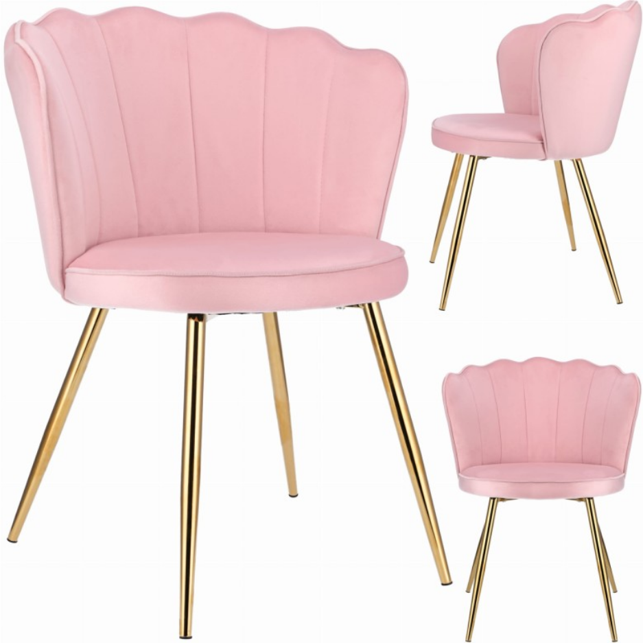 Eleganckie Krzesło w Stylu „Shell” – Różowy Welur JUMI