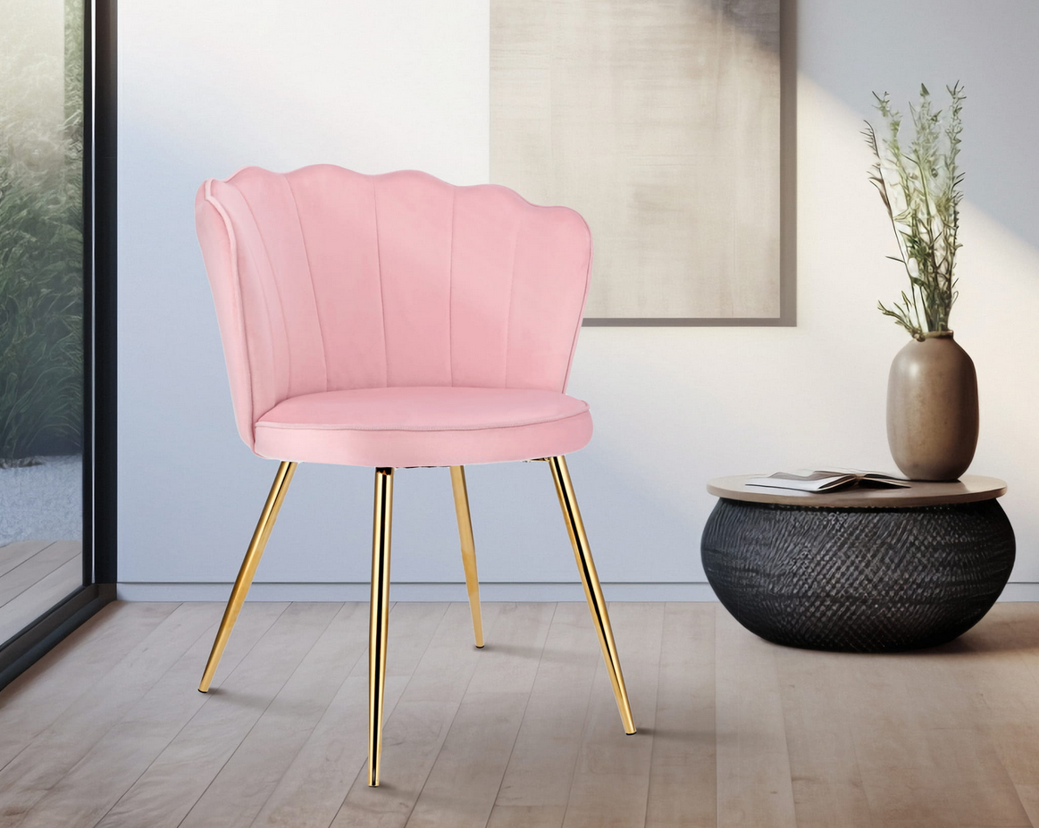 Eleganckie Krzesło w Stylu „Shell” – Różowy Welur JUMI