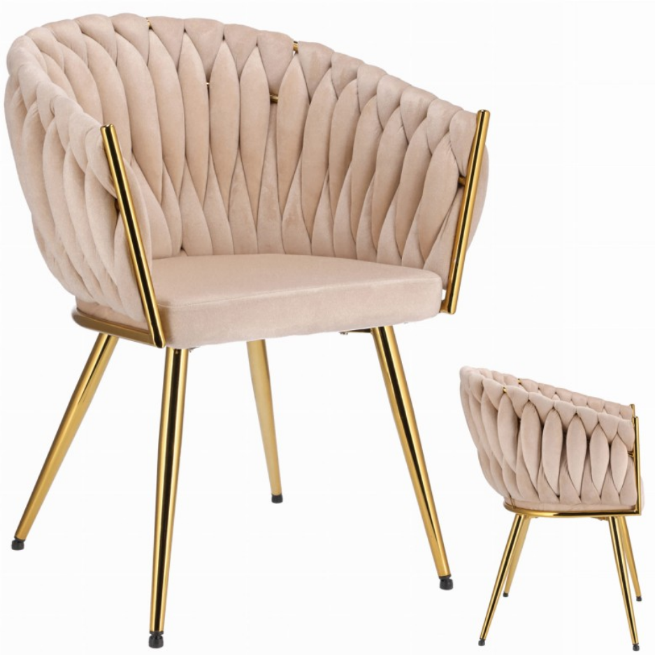Ekskluzywne Krzesło Glamour z Aksamitnym Obiciem i Złotymi Nogami JUMI