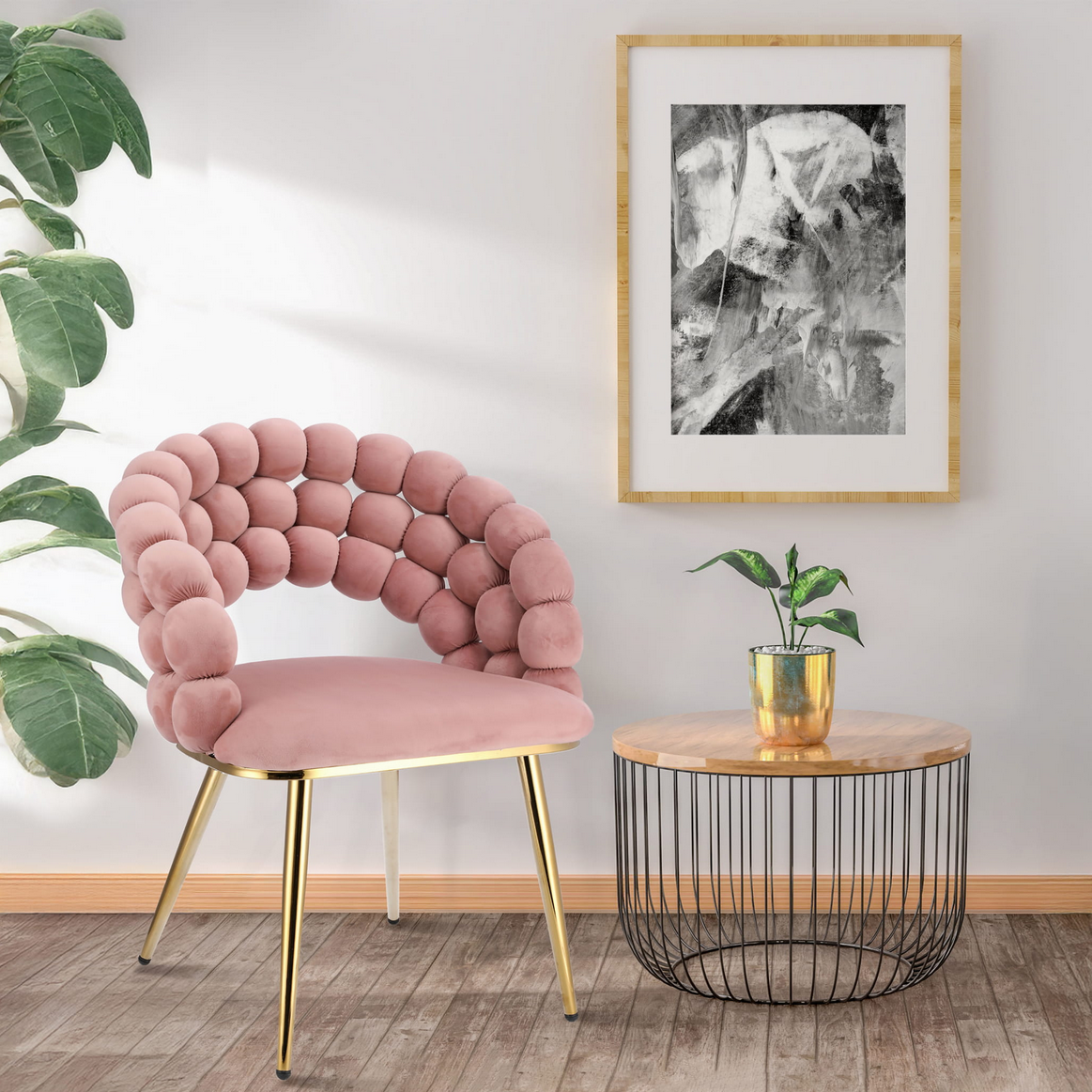 Ekskluzywne Krzesło Glamour z Aksamitnym Oplotem „Bubble” i Złotymi Nogami JUMI