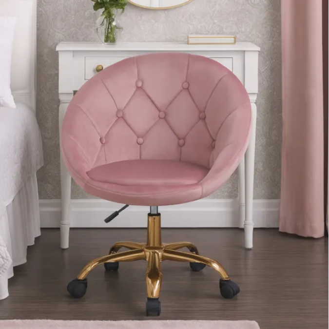 Elegancki Fotel Obrotowy z Aksamitnym Obiciem i Złotą Podstawą JUMI