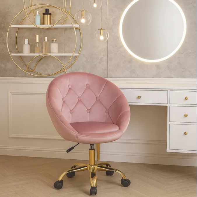 Elegancki Fotel Obrotowy z Aksamitnym Obiciem i Złotą Podstawą JUMI