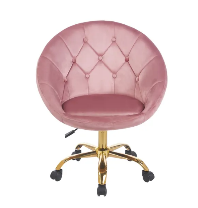 Elegancki Fotel Obrotowy z Aksamitnym Obiciem i Złotą Podstawą JUMI