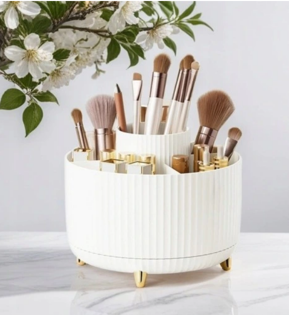 Obrotowy Organizer na Pędzle i Kosmetyki 360° — Elegancja, która porządkuje Twoją toaletkę!