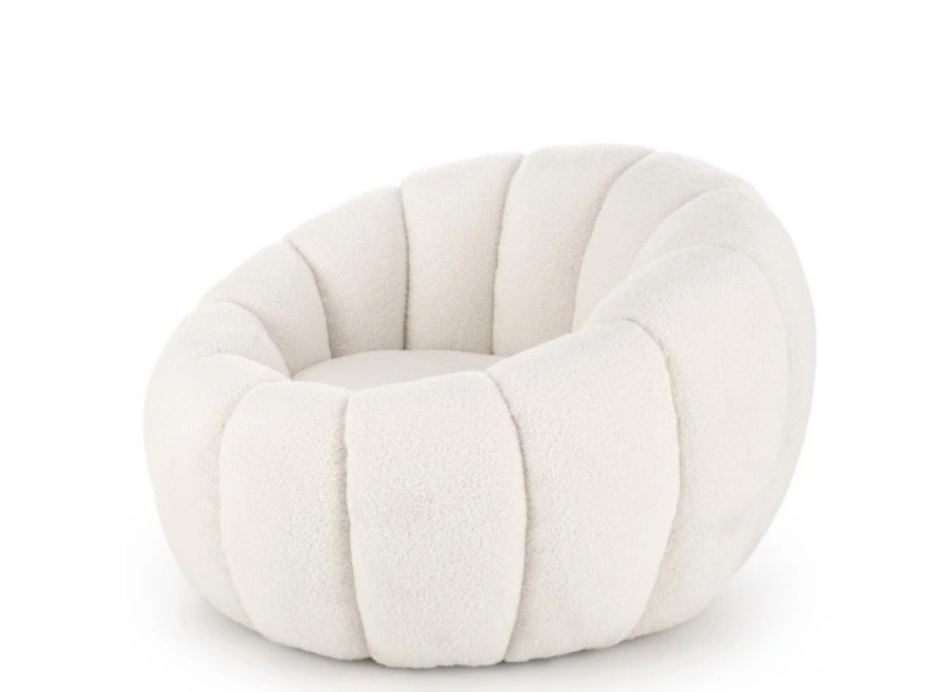 Halmar GASPAR fotel wypoczynkowy do salonu glamour okrągły BOUCLE kremowy
