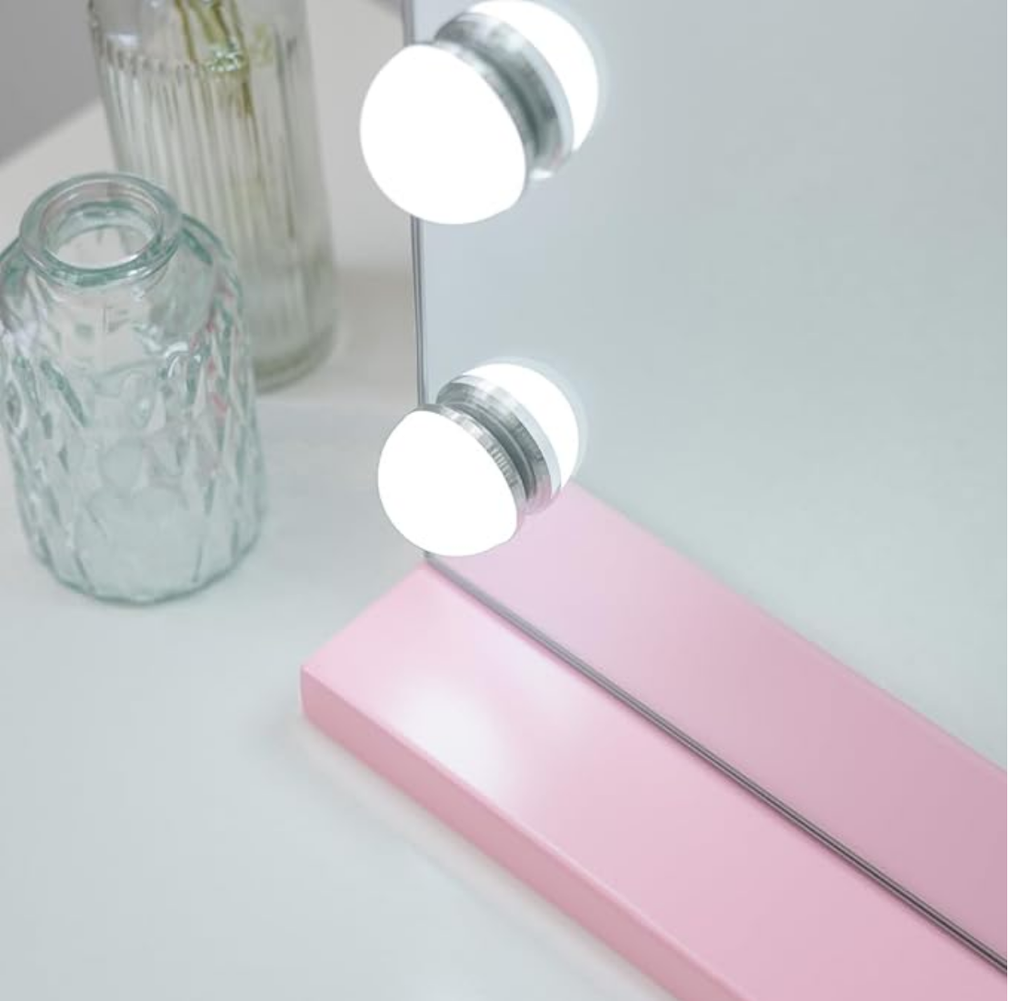 Flamingueo Lustro do Makijażu 15 LED 3 Tryby Świecenia Lustro Do Toaletki Różowy