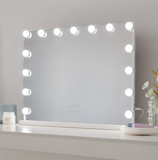 Flamingueo Lustro do Makijażu 15 LED 3 Tryby Świecenia Lustro Do Toaletki Biały