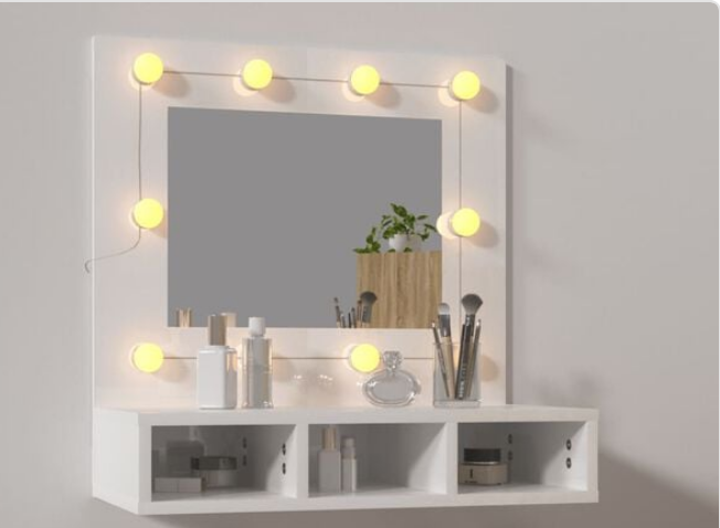 Elegancka Toaletka Ścienna z Lustrem LED – Nowoczesna Szafka na Kosmetyki z Podświetleniem Hollywood