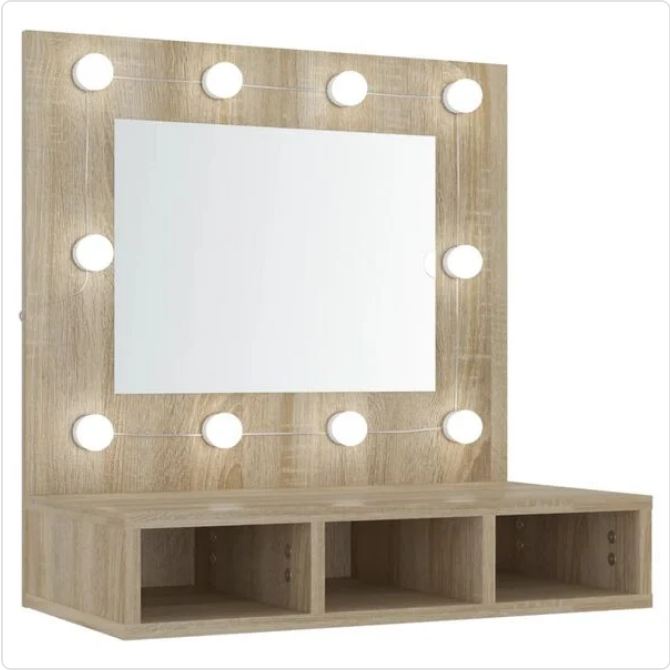 Elegancka Toaletka Ścienna z Lustrem LED – Nowoczesna Szafka na Kosmetyki z Podświetleniem Hollywood