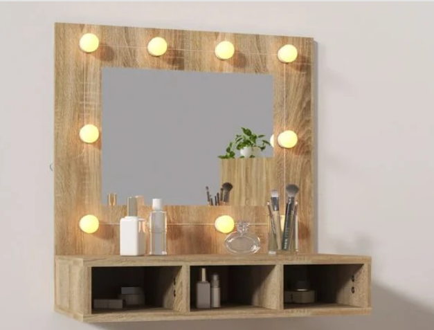 Elegancka Toaletka Ścienna z Lustrem LED – Nowoczesna Szafka na Kosmetyki z Podświetleniem Hollywood