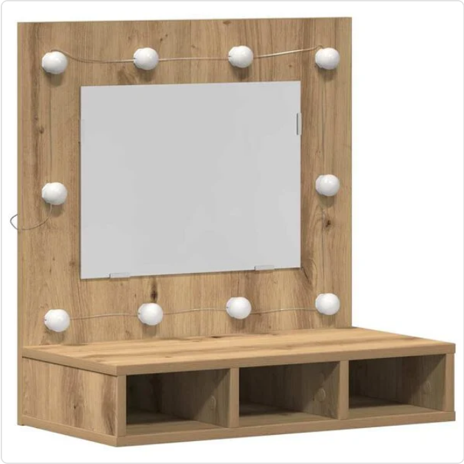 Elegancka Toaletka Ścienna z Lustrem LED – Nowoczesna Szafka na Kosmetyki z Podświetleniem Hollywood