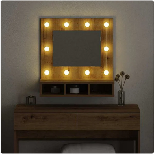 Elegancka Toaletka Ścienna z Lustrem LED – Nowoczesna Szafka na Kosmetyki z Podświetleniem Hollywood