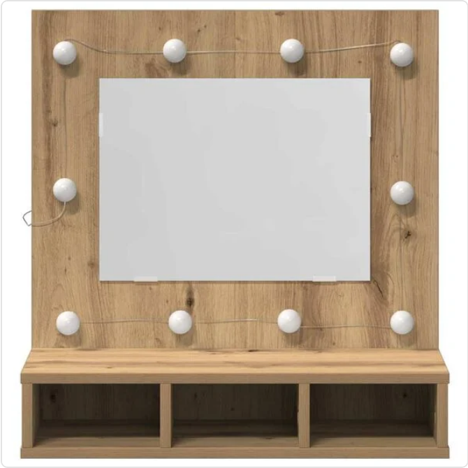 Elegancka Toaletka Ścienna z Lustrem LED – Nowoczesna Szafka na Kosmetyki z Podświetleniem Hollywood