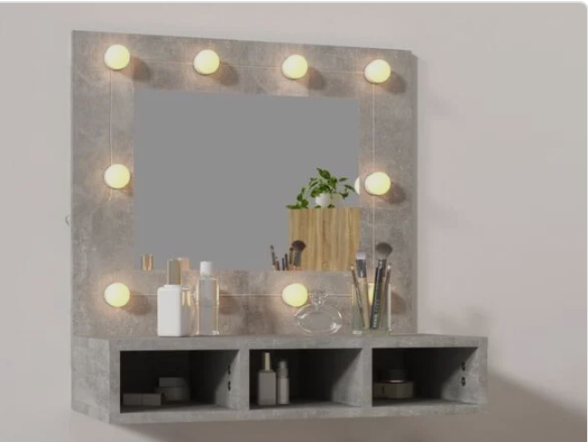 Elegancka Toaletka Ścienna z Lustrem LED – Nowoczesna Szafka na Kosmetyki z Podświetleniem Hollywood