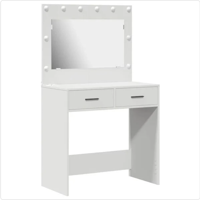 Toaletka z Lustrem LED  – Nowoczesna Konsola z Szufladami i Przegródkami na Kosmetyki