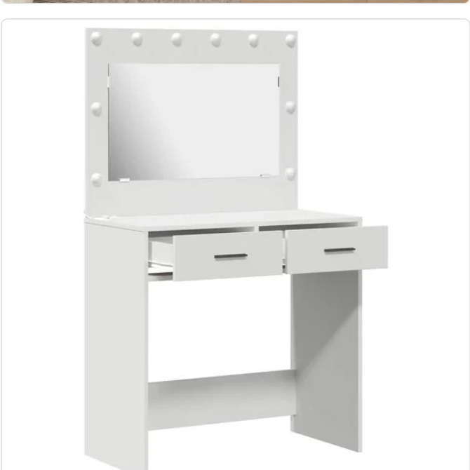 Toaletka z Lustrem LED  – Nowoczesna Konsola z Szufladami i Przegródkami na Kosmetyki
