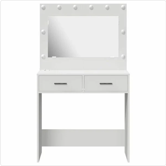 Toaletka z Lustrem LED  – Nowoczesna Konsola z Szufladami i Przegródkami na Kosmetyki