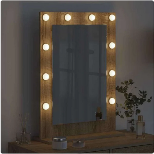 Lustro Toaletowe LED w Stylu Drewna – Idealne Uzupełnienie Każdej Toaletki