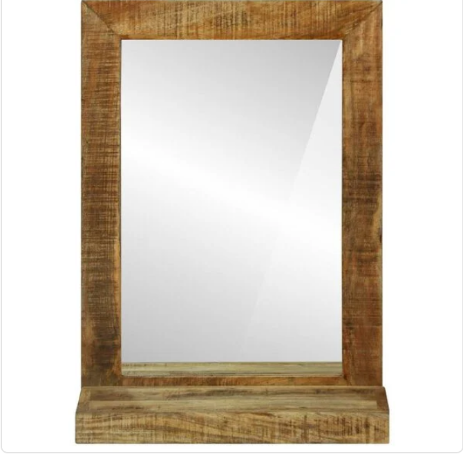 Stylowe Lustro z Ramą z Surowego Drewna Mango – Zintegrowana Półka