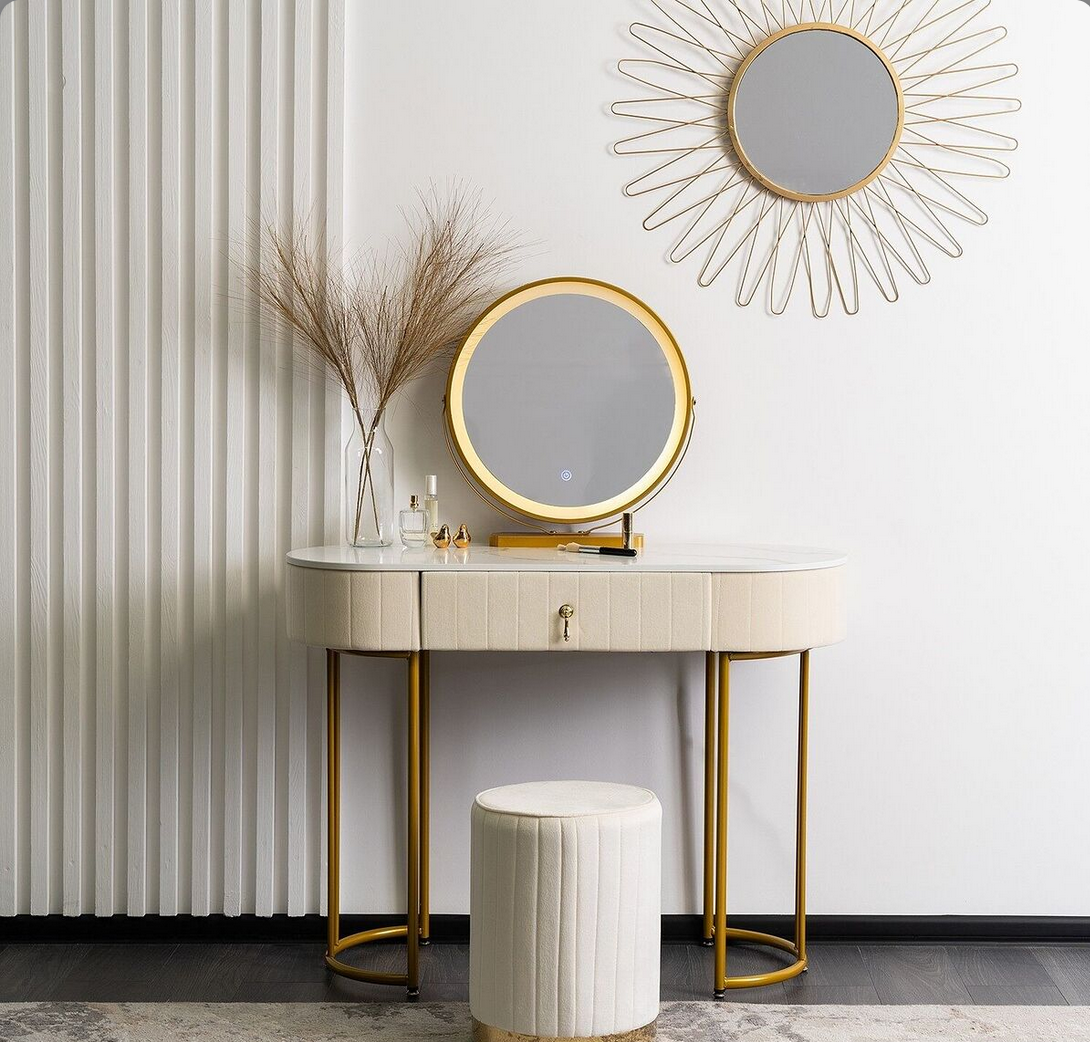 Elegancka Toaletka z Lustrem LED i Taboretem – Model ASHLEY