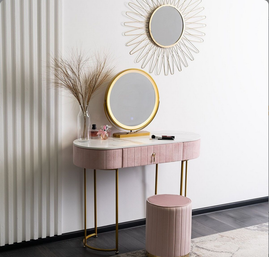 Elegancka Toaletka z Lustrem LED i Taboretem – Model ASHLEY