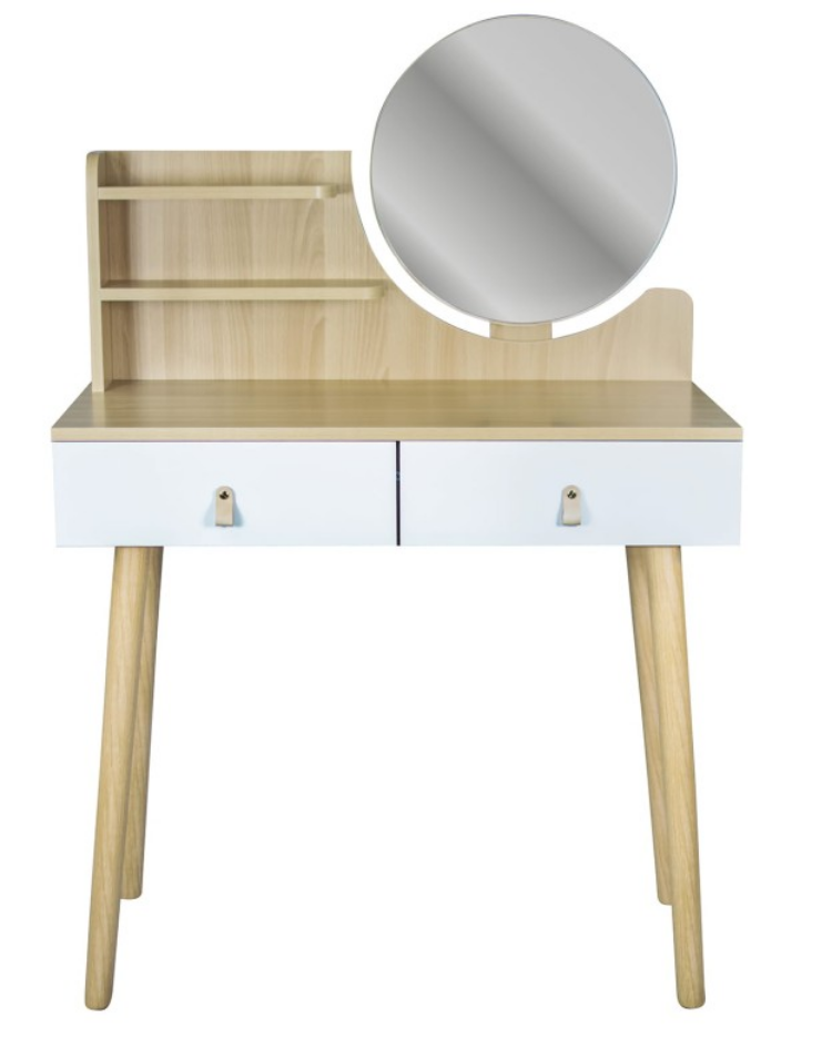 Toaletka kosmetyczna z lustrem - SCANDI biała / buk