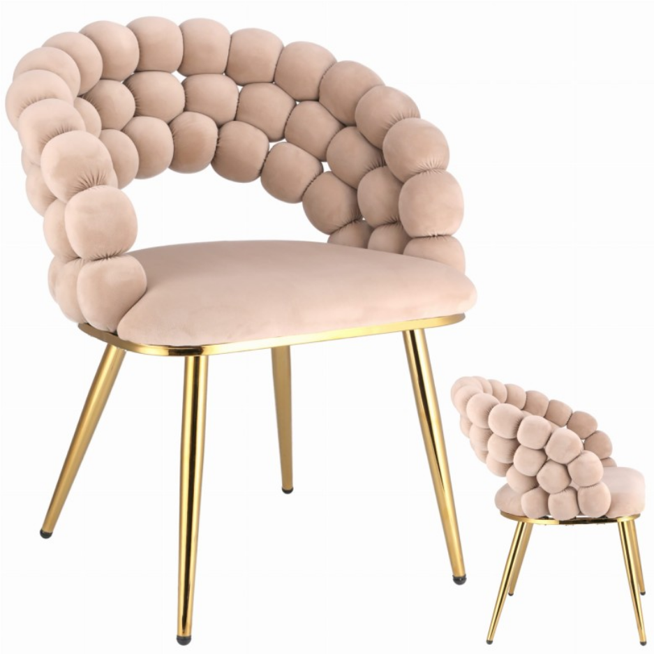Ekskluzywne Krzesło Glamour z Aksamitnym Oplotem „Bubble” i Złotymi Nogami JUMI