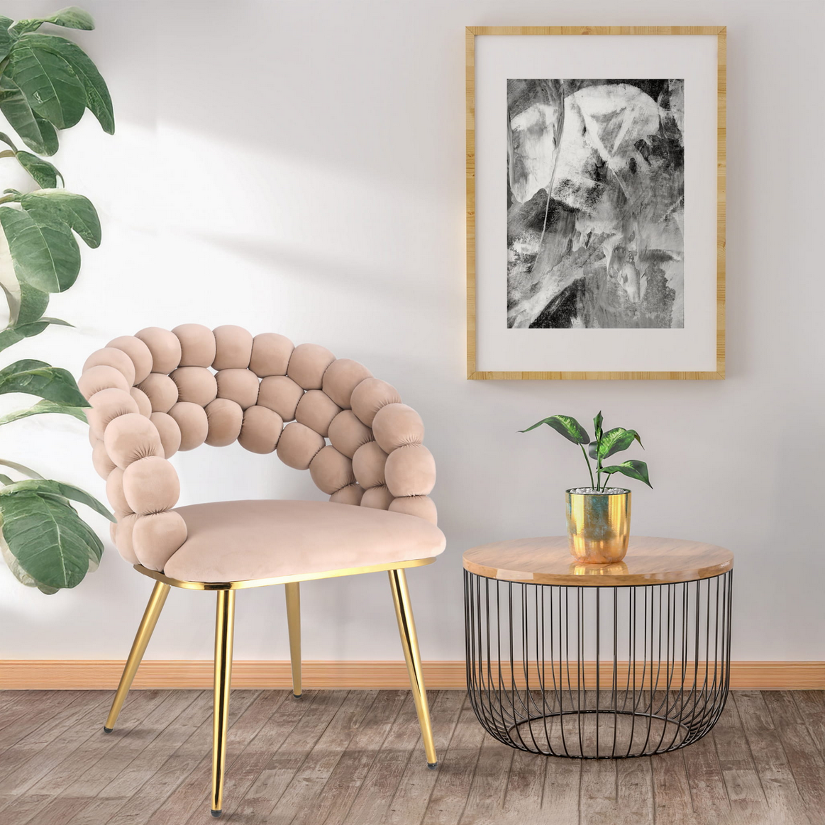 Ekskluzywne Krzesło Glamour z Aksamitnym Oplotem „Bubble” i Złotymi Nogami JUMI
