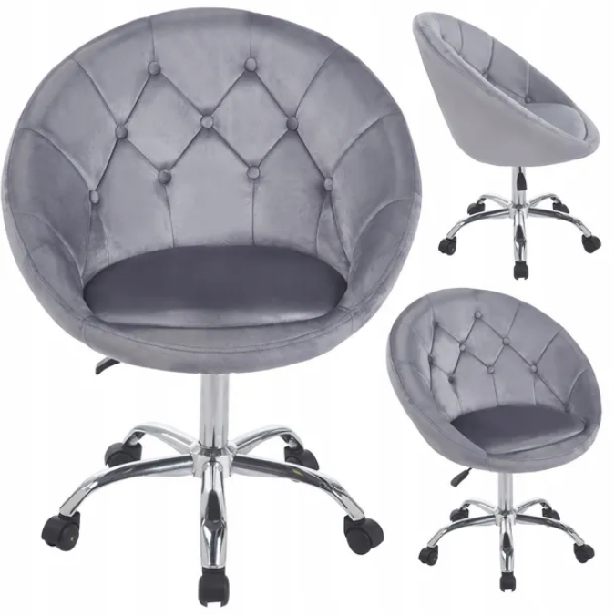 Elegancki Fotel Obrotowy z Aksamitnym Obiciem i Złotą Podstawą JUMI