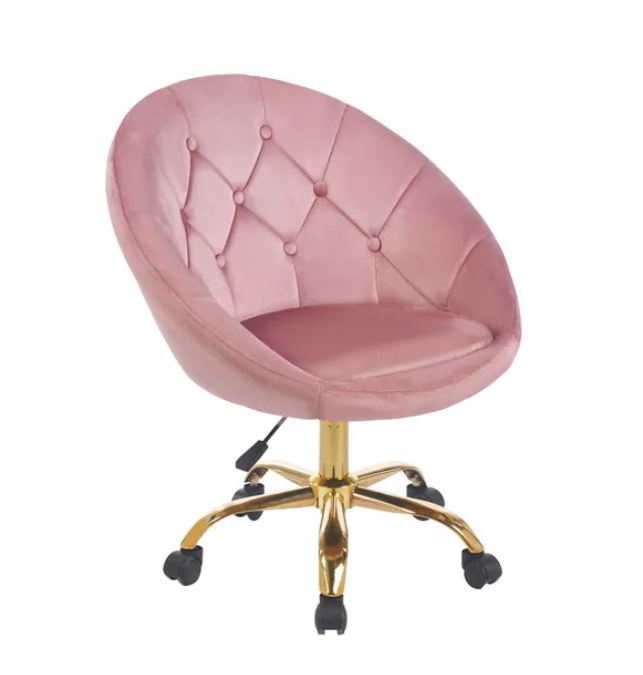 Elegancki Fotel Obrotowy z Aksamitnym Obiciem i Złotą Podstawą JUMI